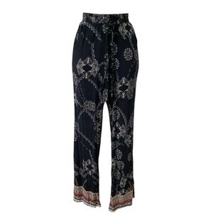 Elegant Black Patterned Wide Leg Pants